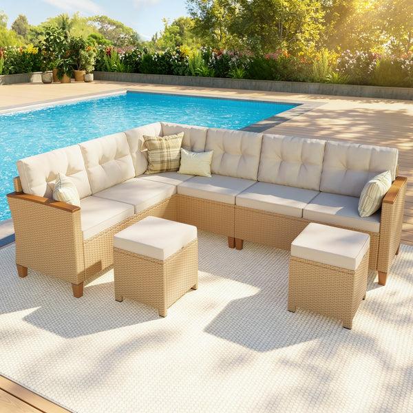 8-Seat Patio Modular Sofa Set with Lift Top Table