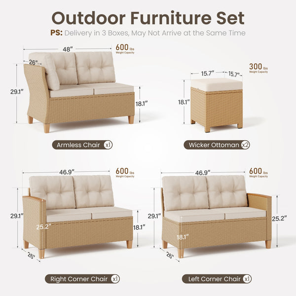 8-Seat Patio Modular Sofa Set with Lift Top Table