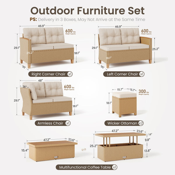 8-Seat Patio Modular Sofa Set with Lift Top Table