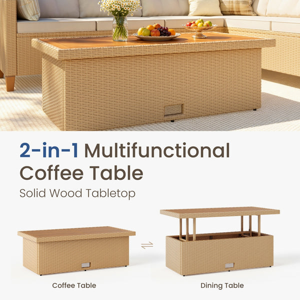 8-Seat Patio Modular Sofa Set with Lift Top Table