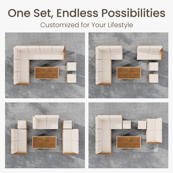 8-Seat Patio Modular Sofa Set with Lift Top Table