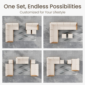8-Seat Patio Modular Sofa Set with Lift Top Table