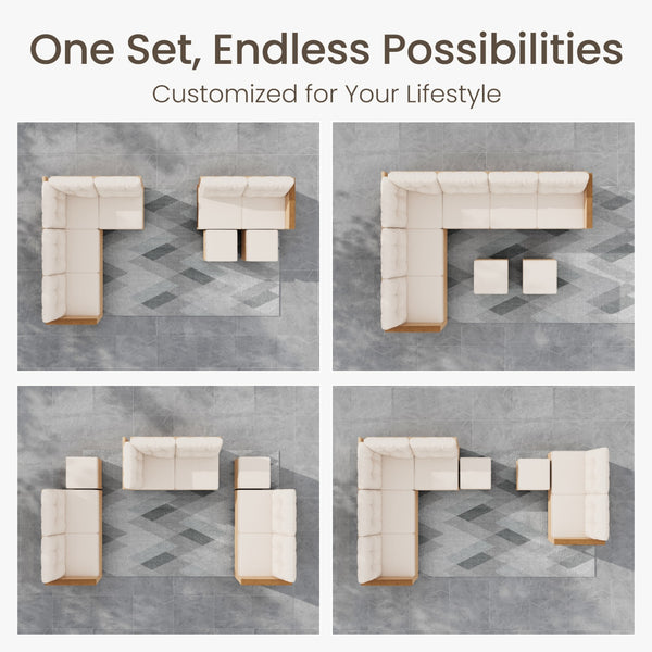 8-Seat Patio Modular Sofa Set with Lift Top Table