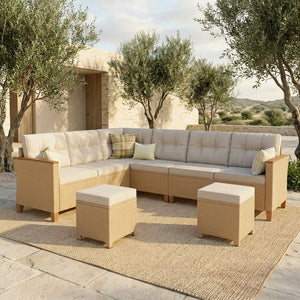 8-Seat Patio Modular Sofa Set with Lift Top Table