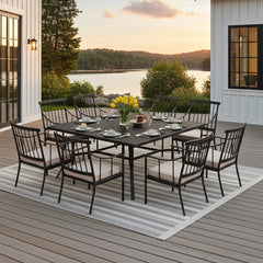 steel streamlined design 9-piece outdoor dining set-stationary chairs
