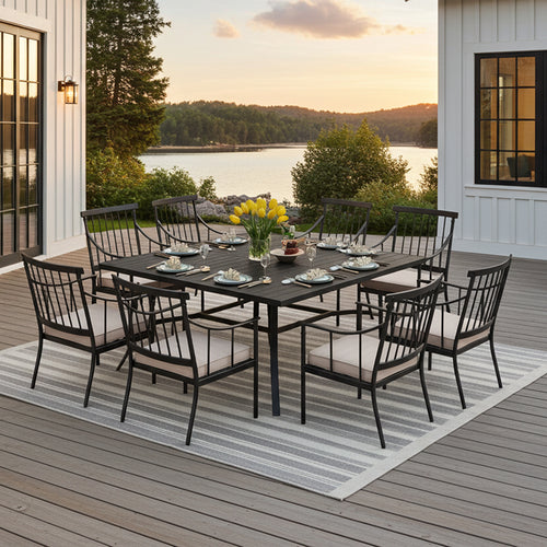 steel streamlined design 9-piece outdoor dining set-stationary chairs