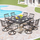 9-Pcs Patio Dining Set with 60" Square Table and Fashionable Steel Chairs