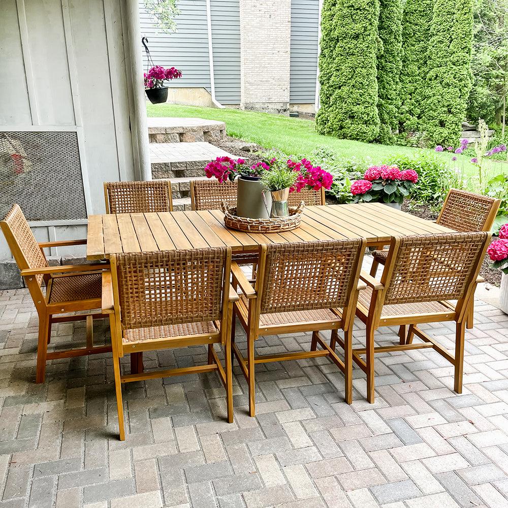 Acacia Wood & Wicker Patio Dining Set for Garden, Porch Phi Villa