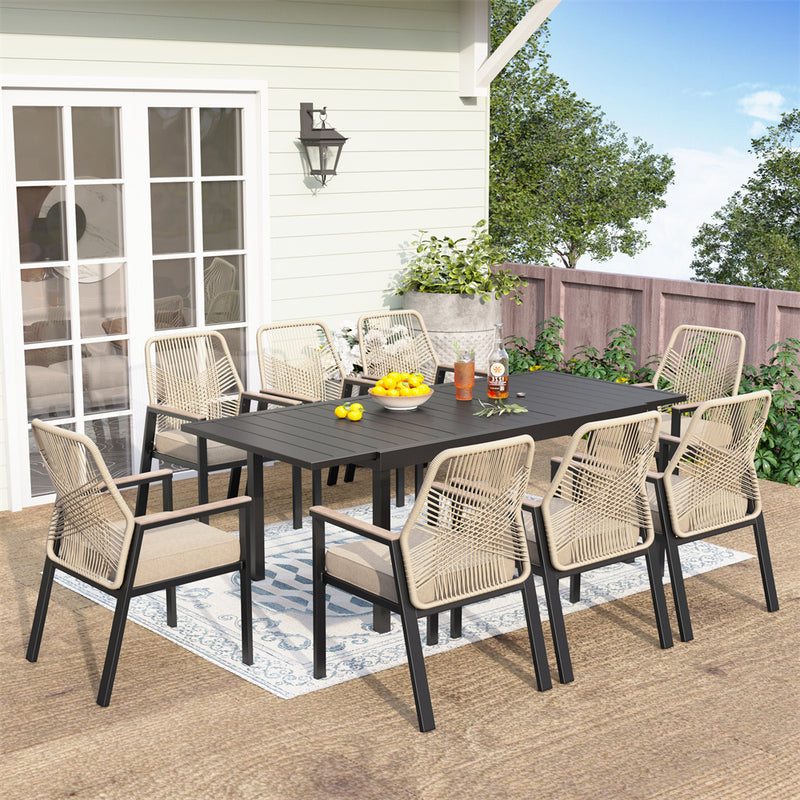 expandable table outdoor dining set for 9 with rope chair