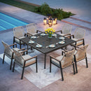 square table outdoor dining set with 8 rope chairs for deck