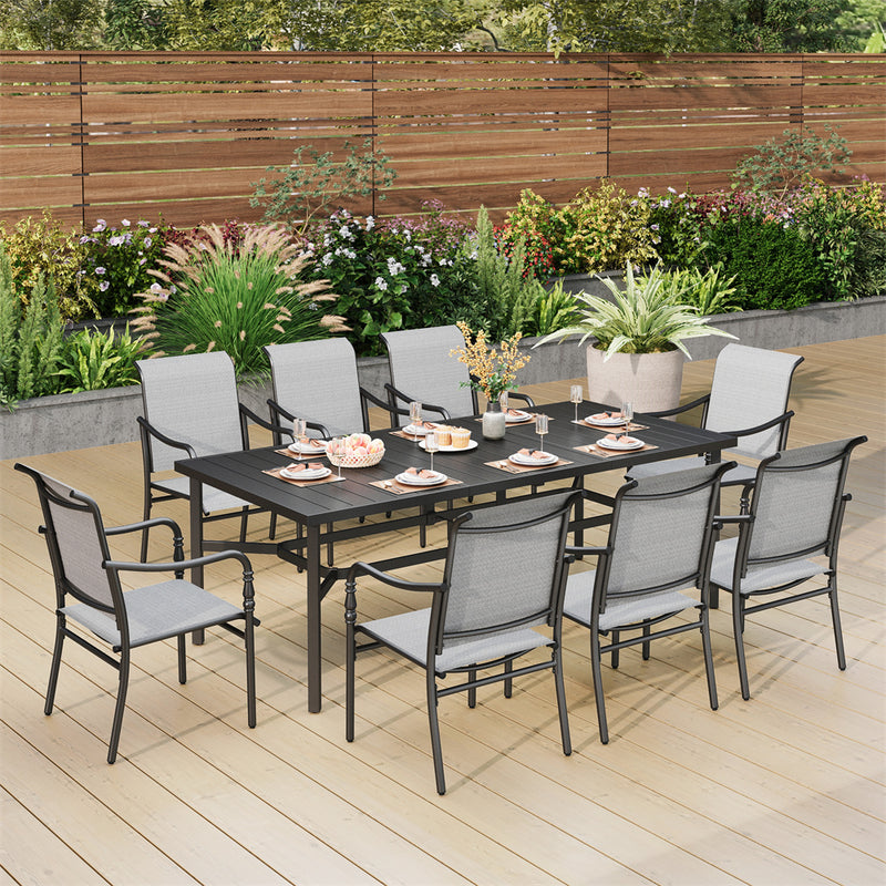9-Piece Gray Sling Fabric Fixed Chair Dining Set for Deck-Phi Villa
