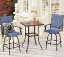 3-Piece Patio Bistro Set of Blue Textilene Swivel Bar Stools PHI VILLA