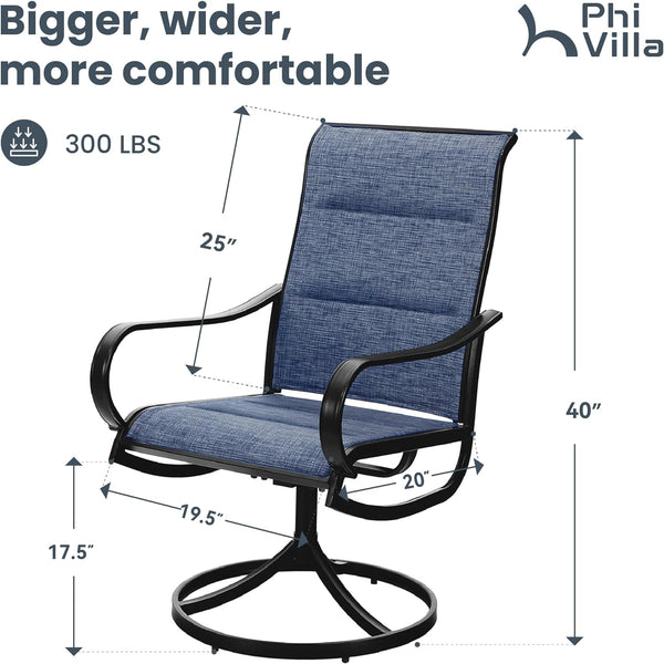 Patio Upgraded Padded Swivel Dining Chairs for Porch, Deck, Backyard PHI VILLA