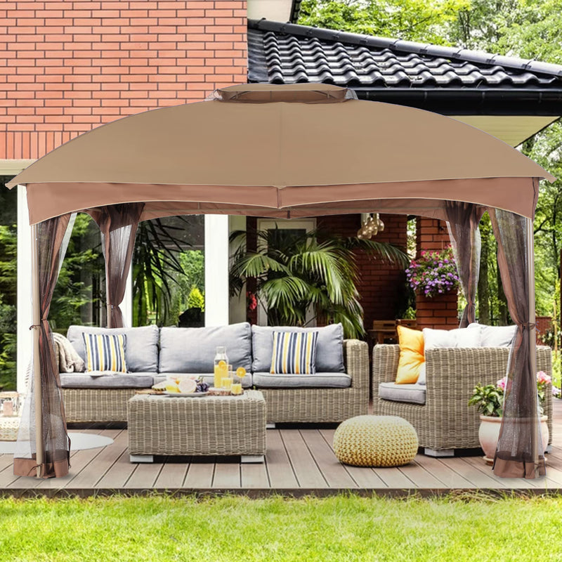 PHI VILLA Patio Double Vent Gazebo Outdoor Canopy With Privacy Netting