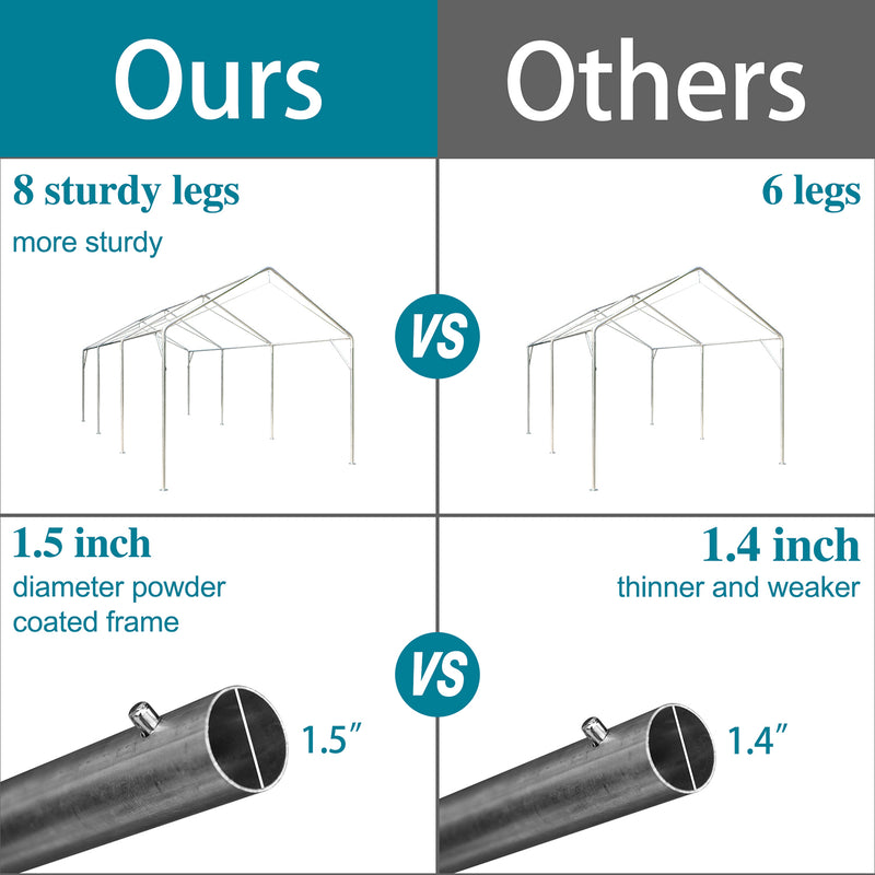 PHI VILLA 10x20 ft Heavy Duty Carport Canopy Instant Garage with Removable Sidewalls and Doors
