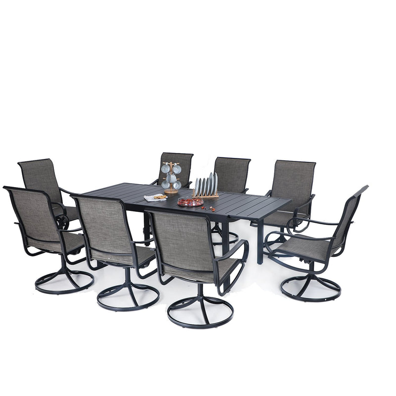 Phi Villa 15-Person Outdoor Patio Furniture Combination Set with Sofa Set, Textilene Dining Set, and Double Sided Umbrella