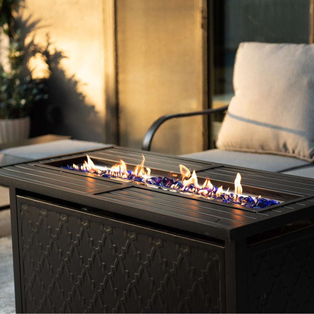 9-Seater Patio Metal Wave Sofa Sets With Fire Pit Table