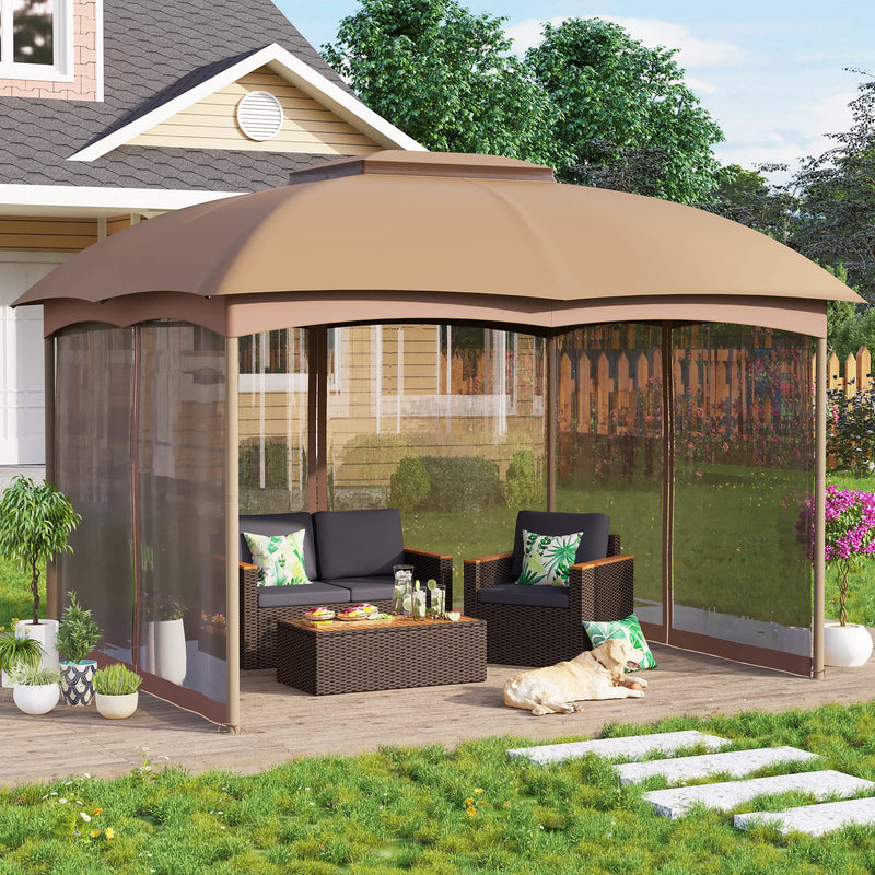 PHI VILLA Patio Double Vent Gazebo Outdoor Canopy With Privacy Netting