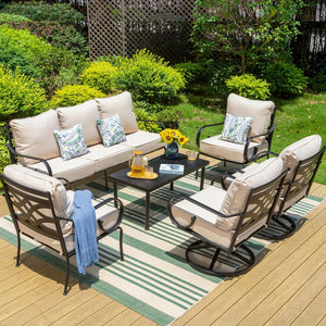 7-Seater Patio Metal Stable and Swivel Vines Sofa Set with Coffee Table