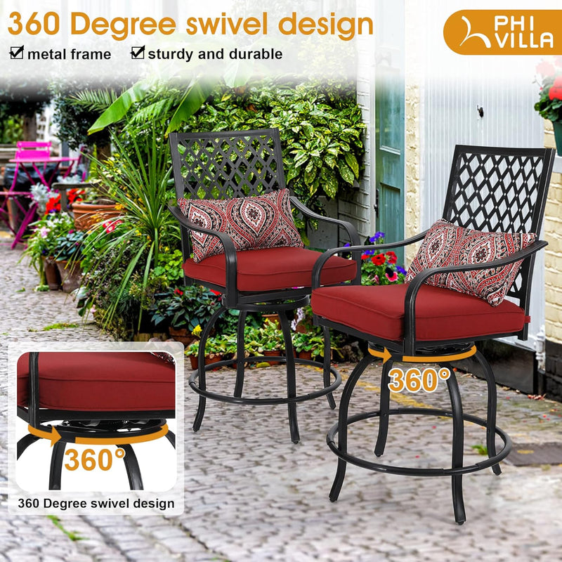 Outdoor Bohemian Swivel Bar Stools Set for Garden, Bar PHI VILLA