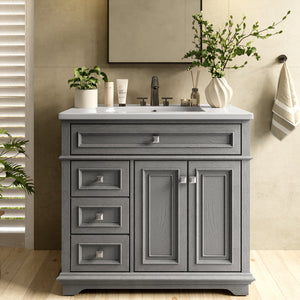36 inch Single Sink Solid Wood Bathroom Vanity with Integrated Ceramic Basin