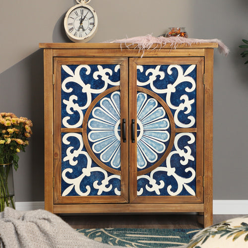 2-Door Retro Carved Accent Cabinet