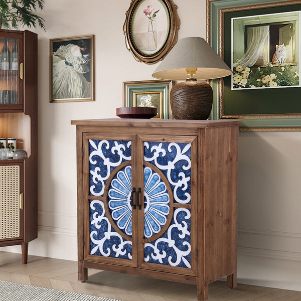 2-Door Retro Carved Accent Cabinet