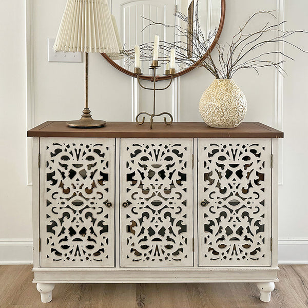 Accent Storage Cabinet with Decorative Carved