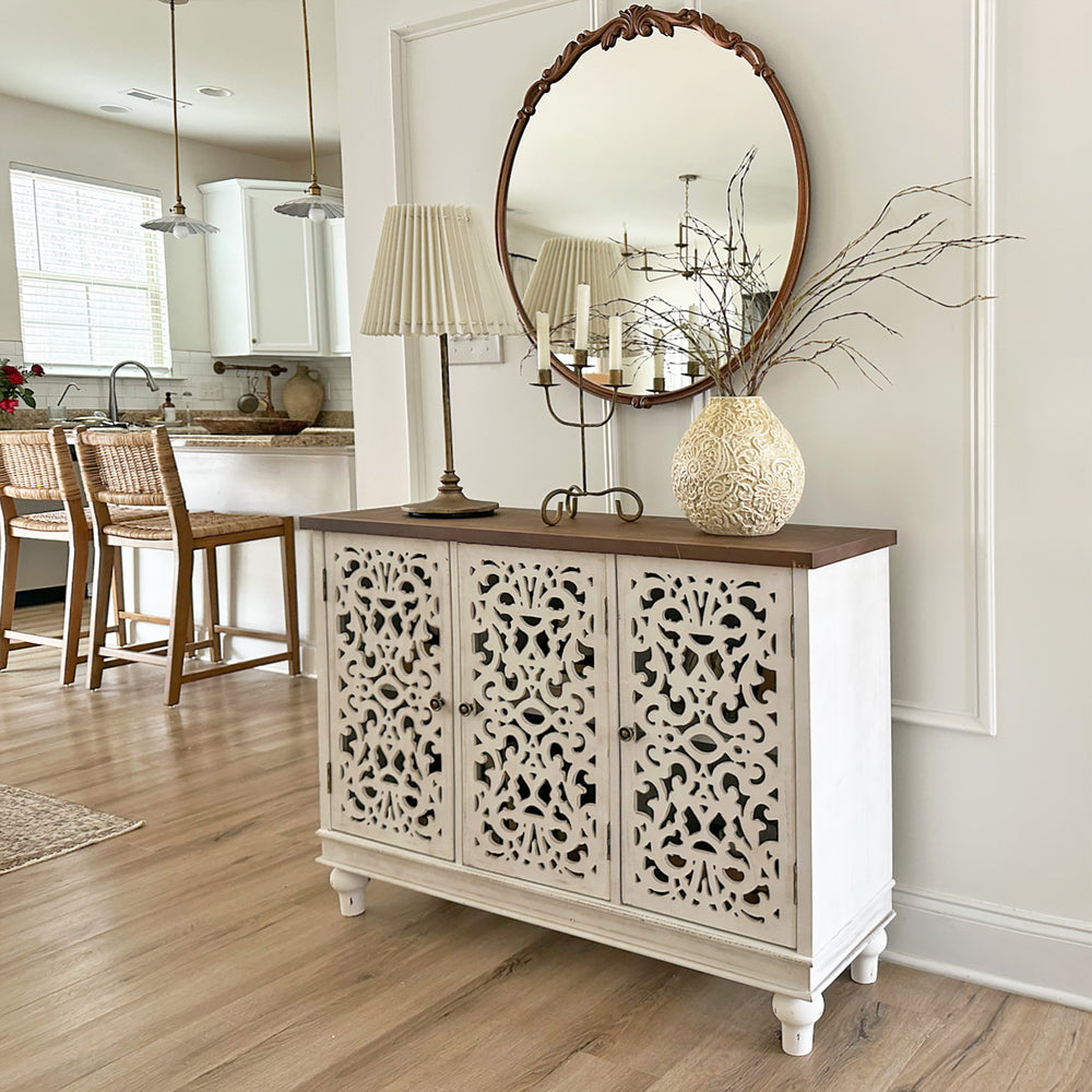 Accent Storage Cabinet with Decorative Carved