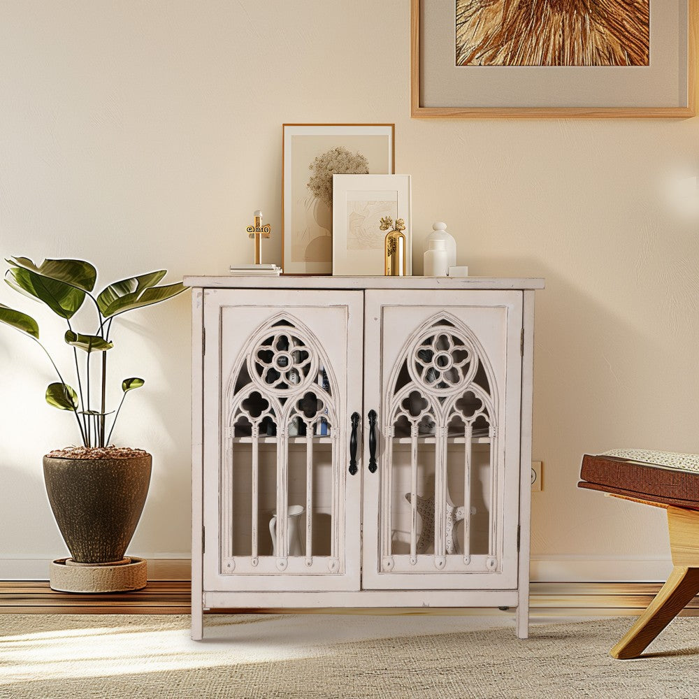 Warm White Hollowed Church Window Accent Cabinet