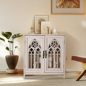 Warm White Hollowed Church Window Accent Cabinet