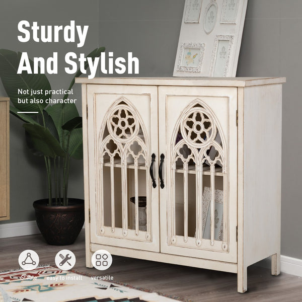 Warm White Hollowed Church Window Accent Cabinet