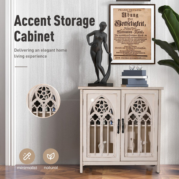 Warm White Hollowed Church Window Accent Cabinet