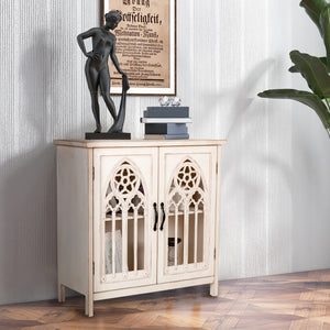 Warm White Hollowed Church Window Accent Cabinet