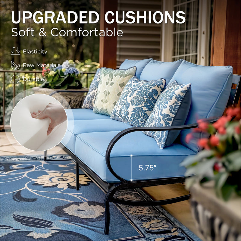 Phi Villa 7-Seater Outdoor Steel Sofa with Multi-functional Ottomans