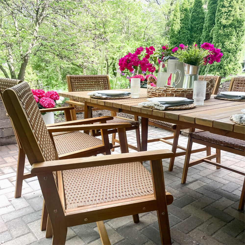 Patio Acacia Wood & Wicker Dining Set for Garden, Porch PHI VILLA