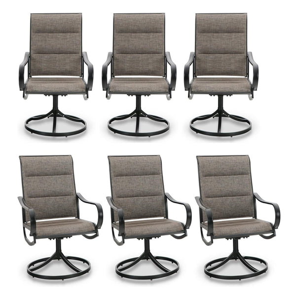 6 gray swivel dining chairs with upgraded padded seats