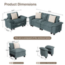 Living Room Sofa Modular Sectional Cloud-like Couch Teal Chenille Large Set