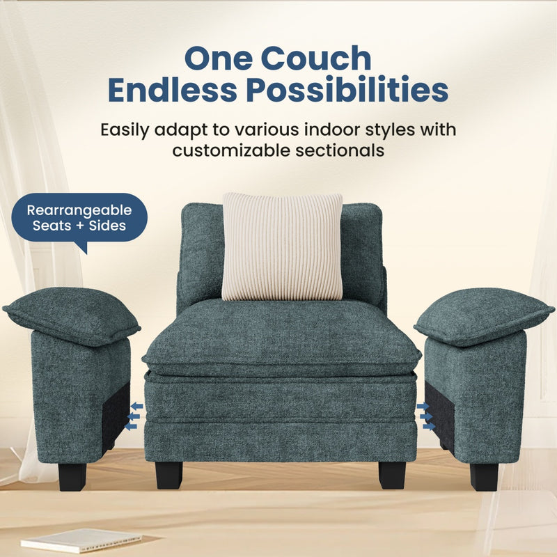 Living Room Modular Sectional Sofa Couch Cloud-like Chenille with Ottoman