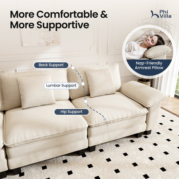 Briar Chenille Living Room Sofa Cloud-like Modular Sectional with Ottoman