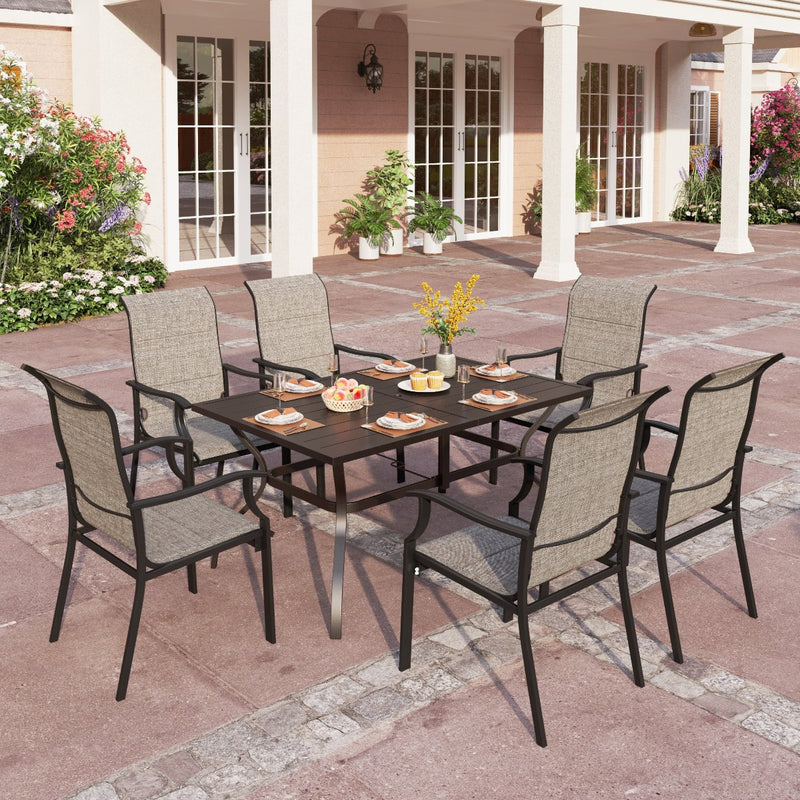 PHI VILLA 7-Piece Outdoor Dining Set with Rectangle Steel Table & 6 Textilene Dining Chairs