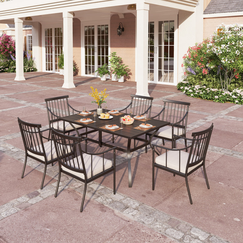 PHI VILLA 7-Piece Patio Dining Set With Rectangle Table & 6 Fashionable Dining Arm Chairs