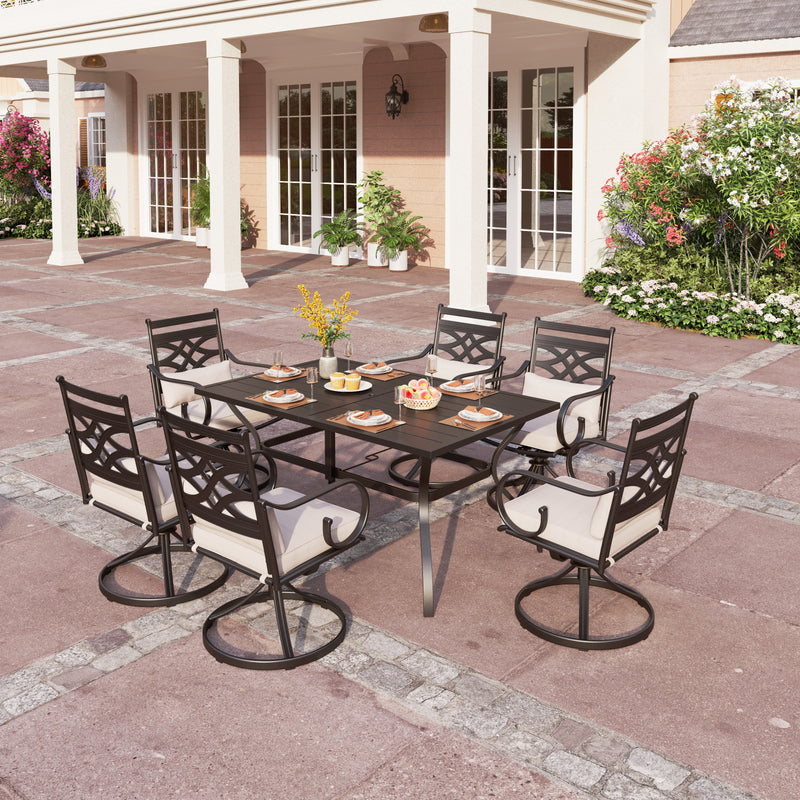 PHI VILLA 7-Piece Patio Dining Set 6 Swivel Chairs and Steel Rectangle Table