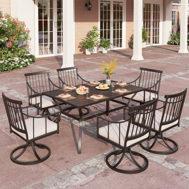 PHI VILLA 7-Piece Patio Dining Set With Rectangle Table & 6 Swivel Chairs