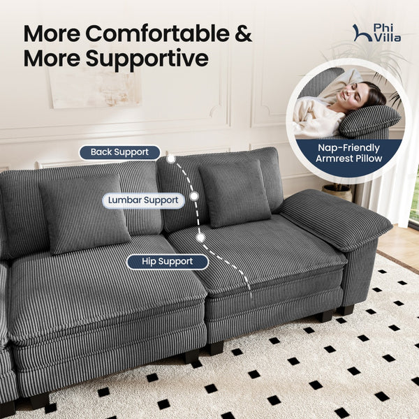 Briar Living Room Sofa Corduroy Cloud-like Couch Modular Sectional Large Set