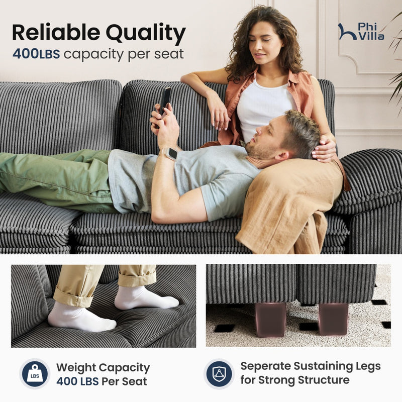 Cloud-like Living Room Sofa Couch Modular Sectional Corduroy Set