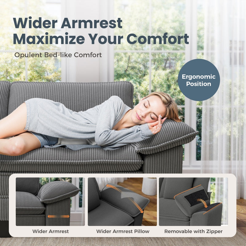 Cloud-like Living Room Sofa Couch Modular Sectional Corduroy Set