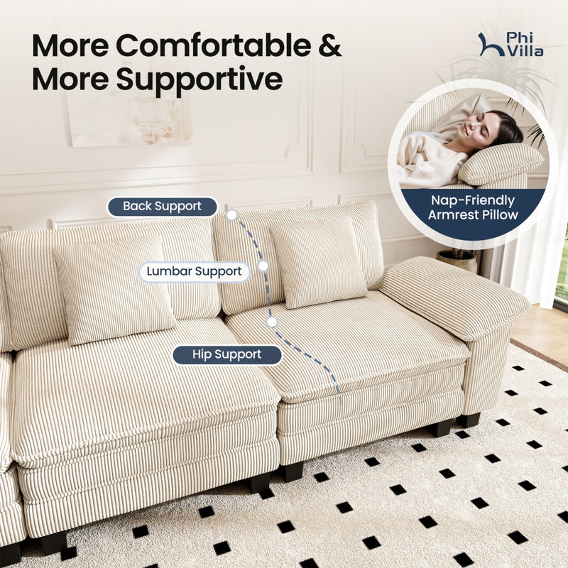 Cloud-like Living Room Sofa Couch Modular Sectional Corduroy Set