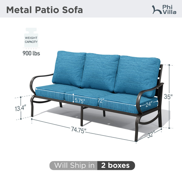 Patio Metal Loveseat-Add-On Couch for Wave Sofa Set