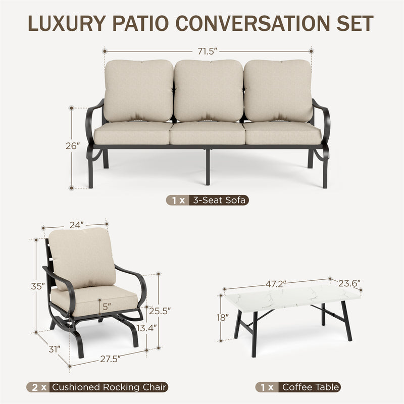 Phi Villa 5-Seat Patio Steel Conversation Sofa Set With Coffee Table